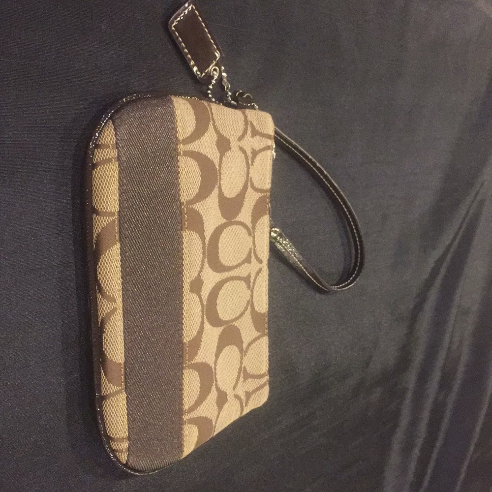 Coach signature stripe small wristlet khaki brown - Picture 4 of 8